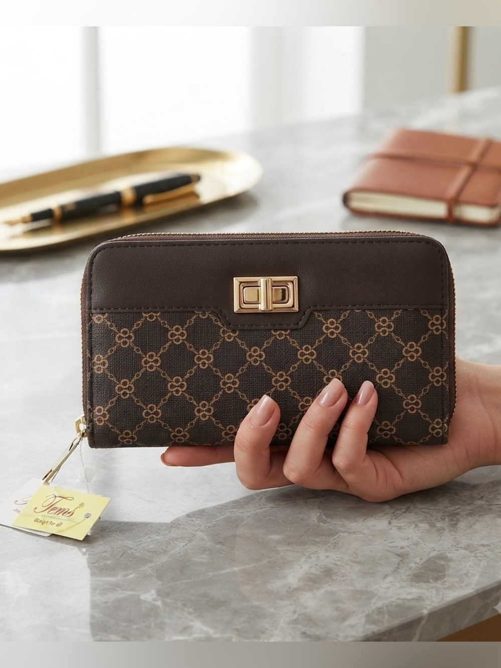 Elegant Brown and Gold Patterned Wallet